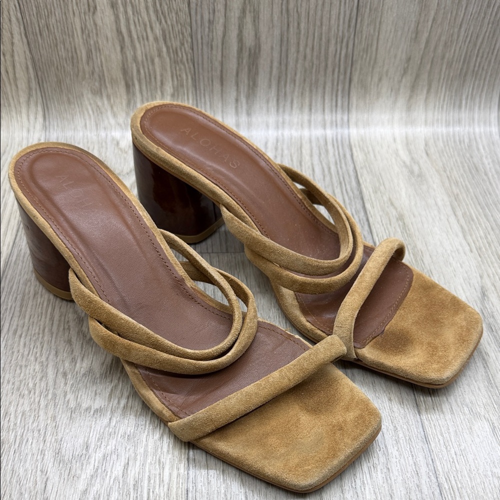 ALOHAS Tan Strappy Heeled Sandals